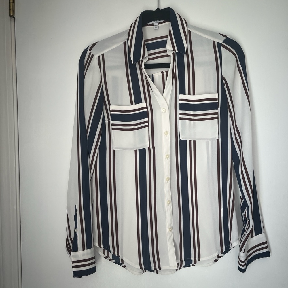 Express Navy and Cream Striped Shirt